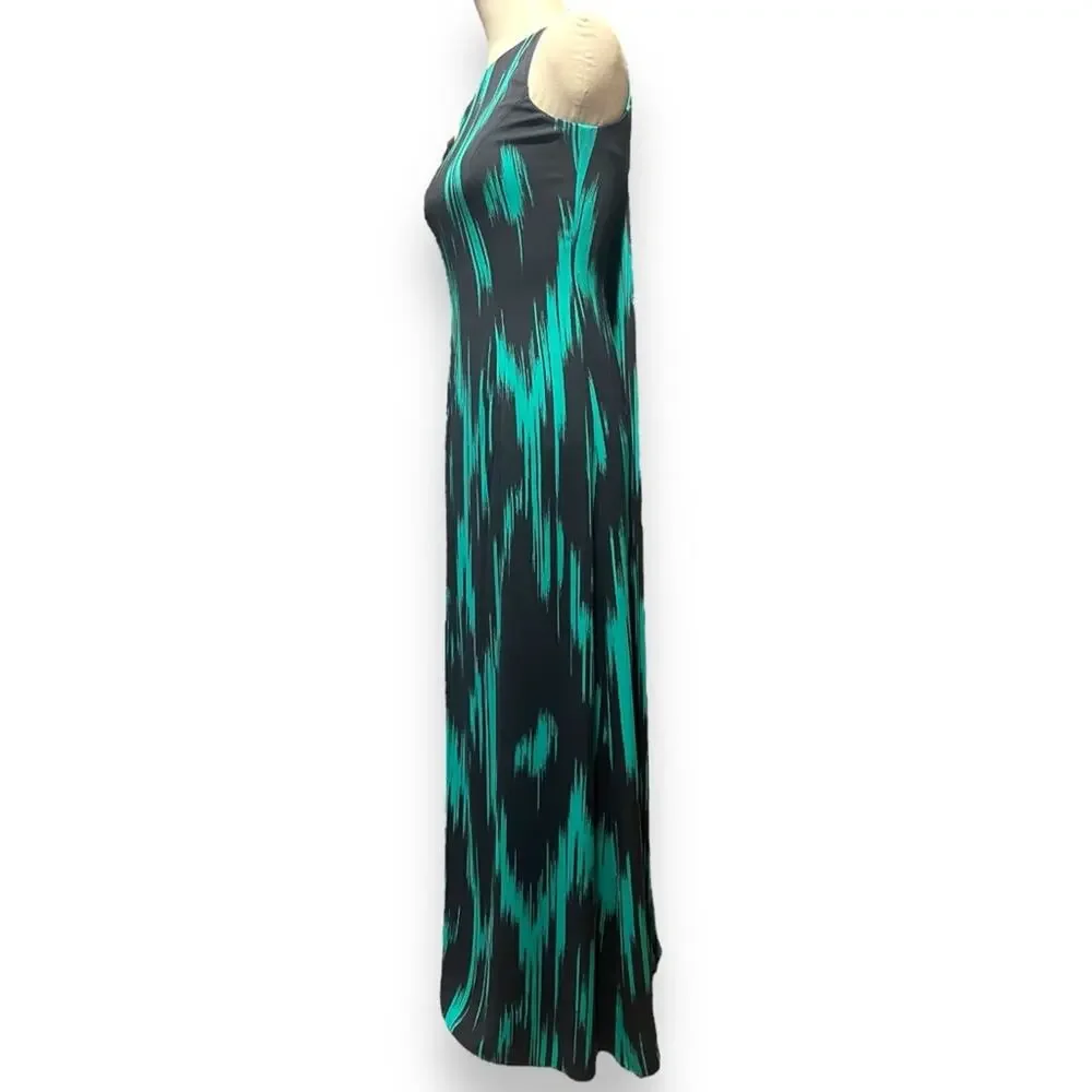 Michael Kors Maxi Length Sleeveless Gown Made in Italy Green Black 4